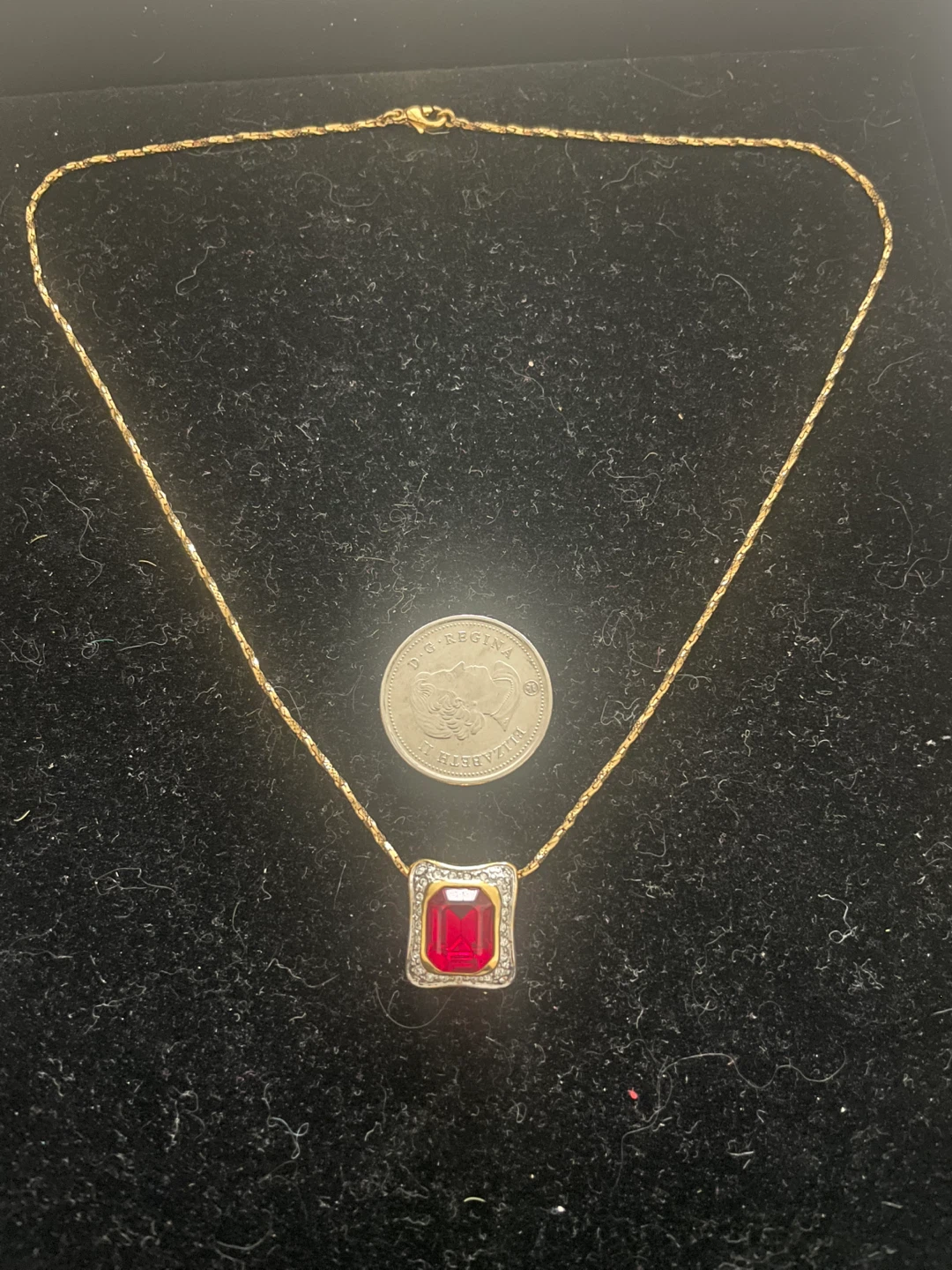 Stunning STAMPED Red crystal Pendant Necklace and brooch - photo 4