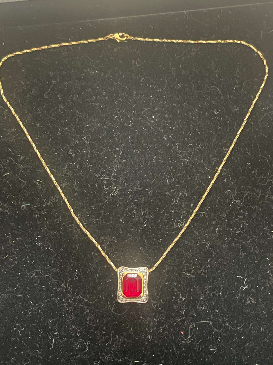 Stunning STAMPED Red crystal Pendant Necklace and brooch - photo 5