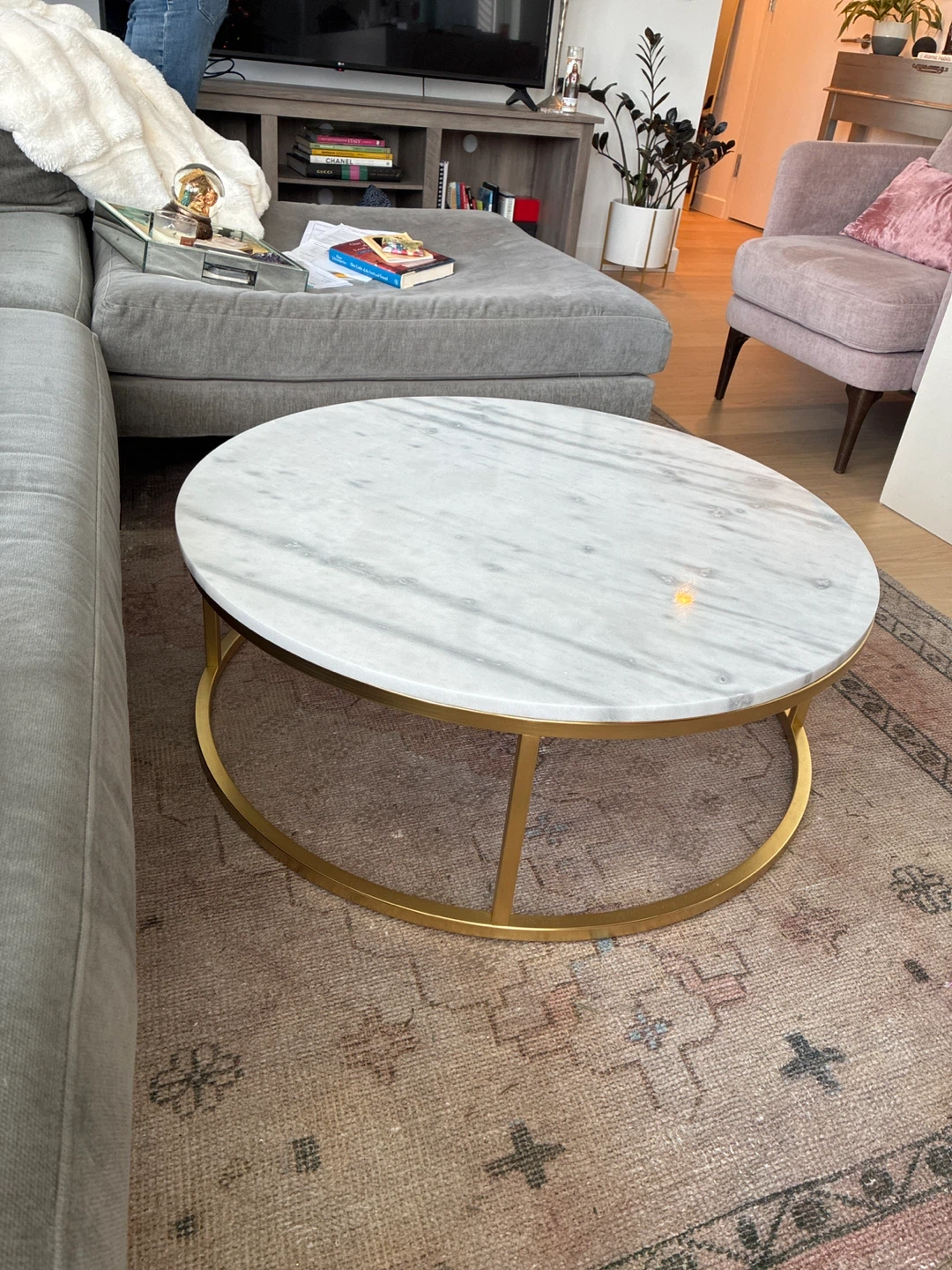 CB2 Marble Top Coffee Table with Gold Base - photo 2