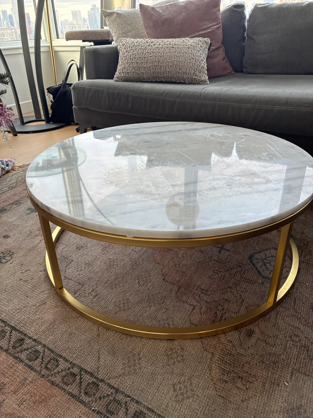 CB2 Marble Top Coffee Table with Gold Base