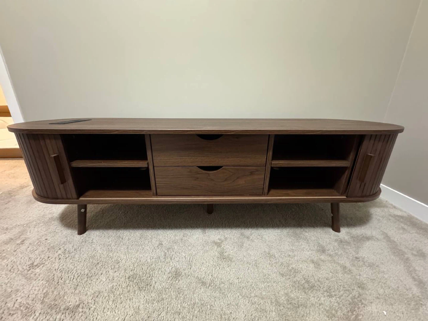 Walnut Media Console with Power Outlets - photo 4