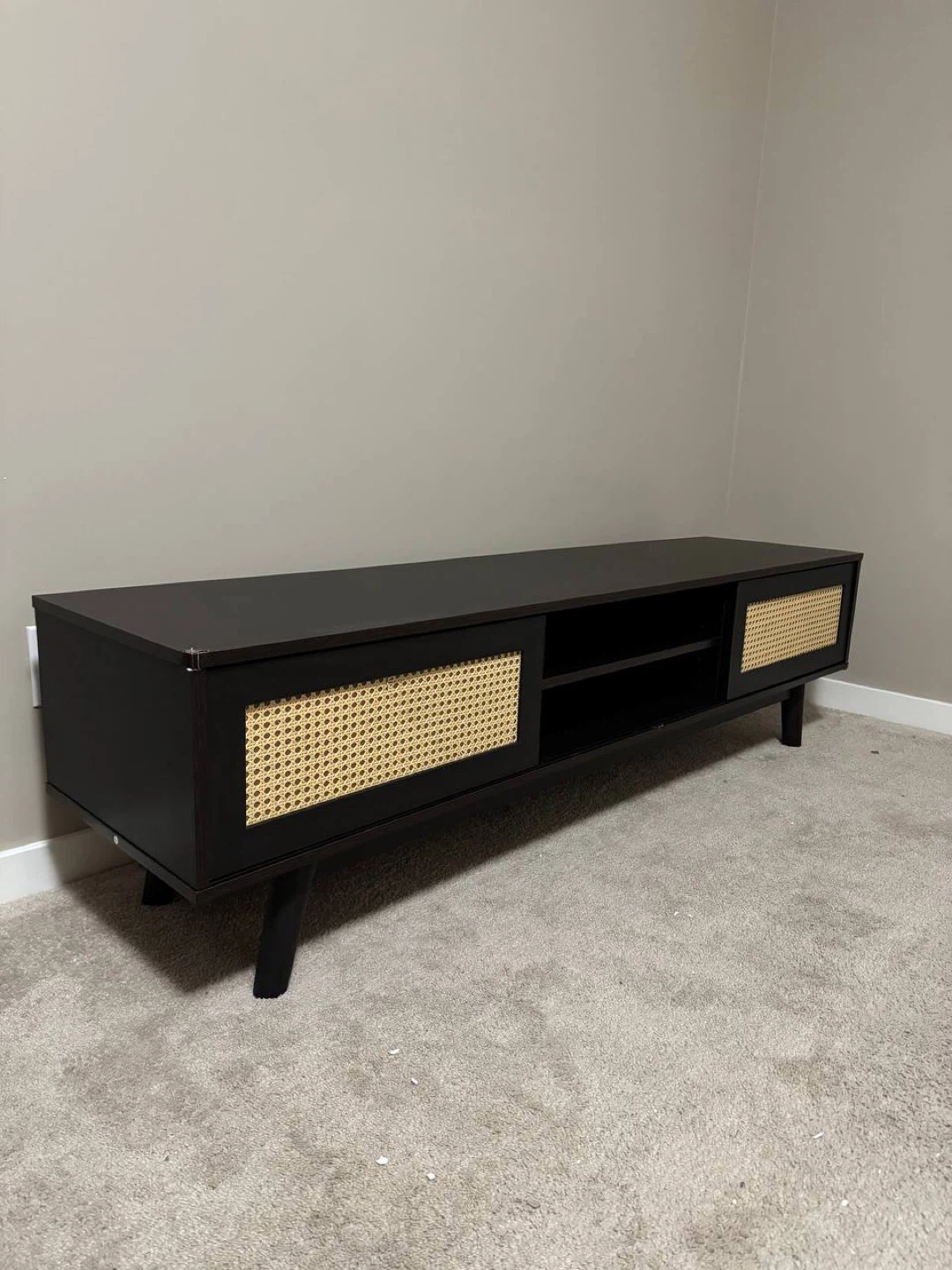 Dark Brown Media Console with Rattan Doors - photo 3