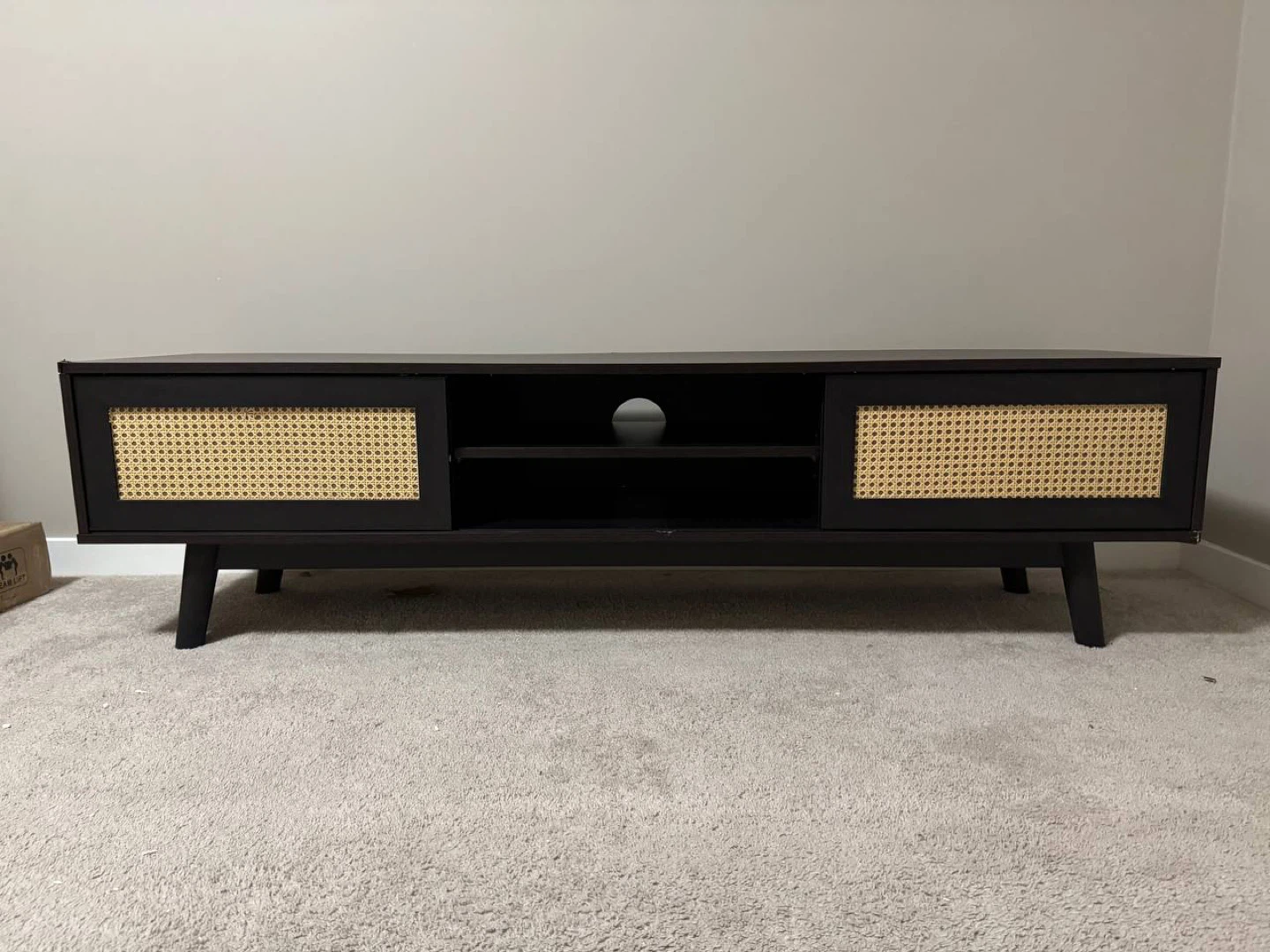 Dark Brown Media Console with Rattan Doors