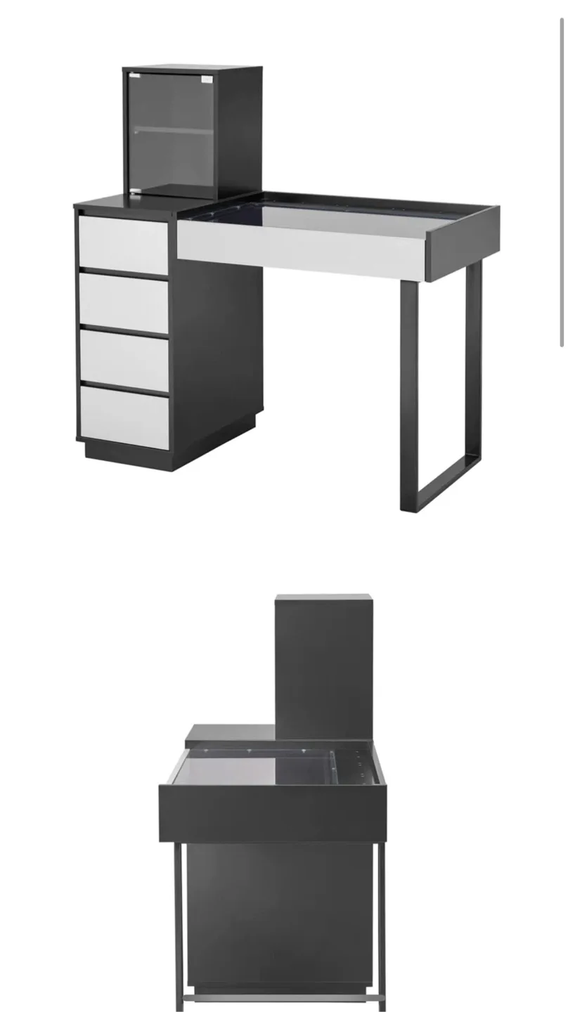 3 items Vanity Makeup Table + LED Mirror + display cabinet image indicator(9)