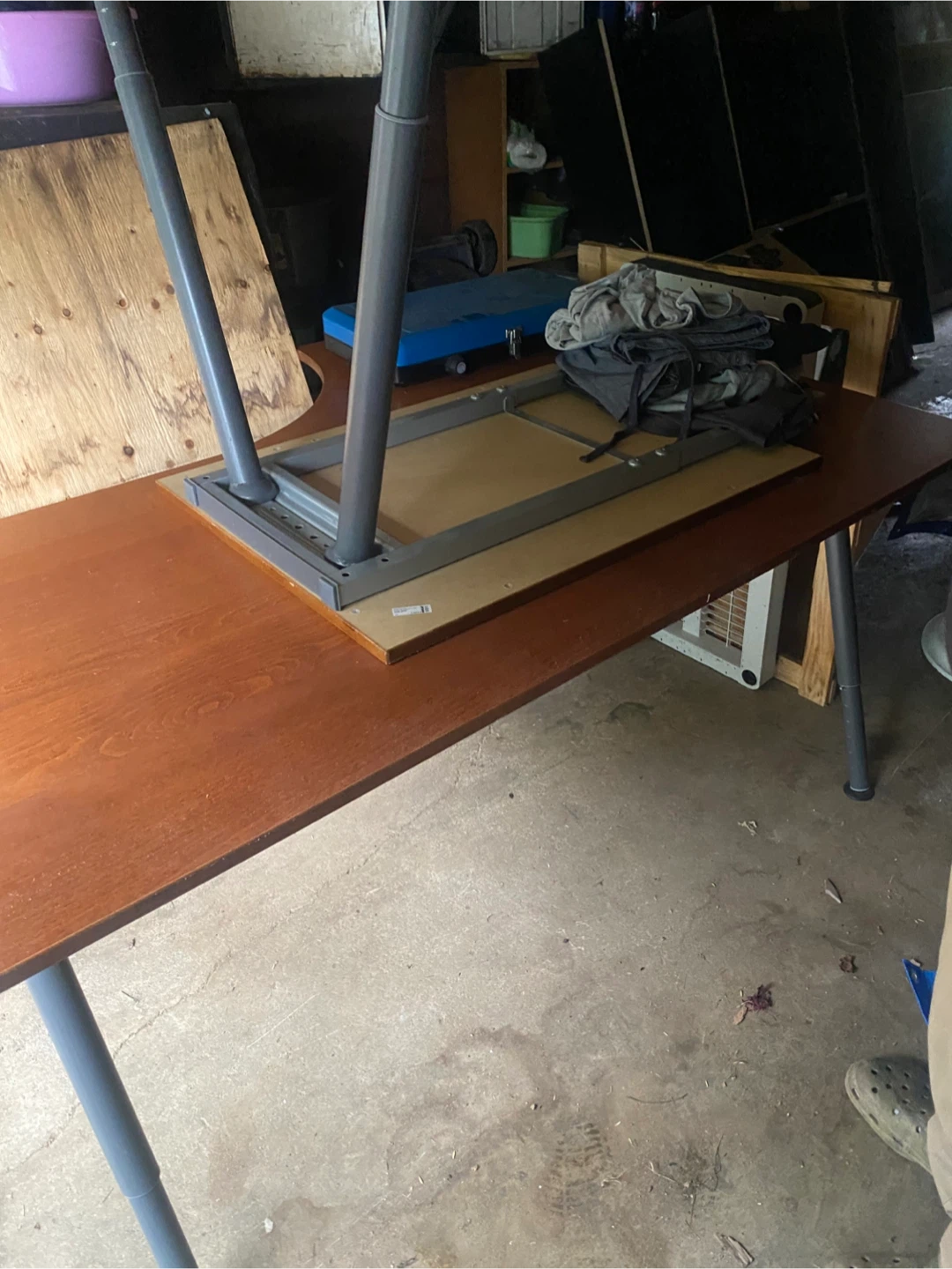 Large Brown Wooden Desk (2 piece L-section Height-Adjustable) - photo 2