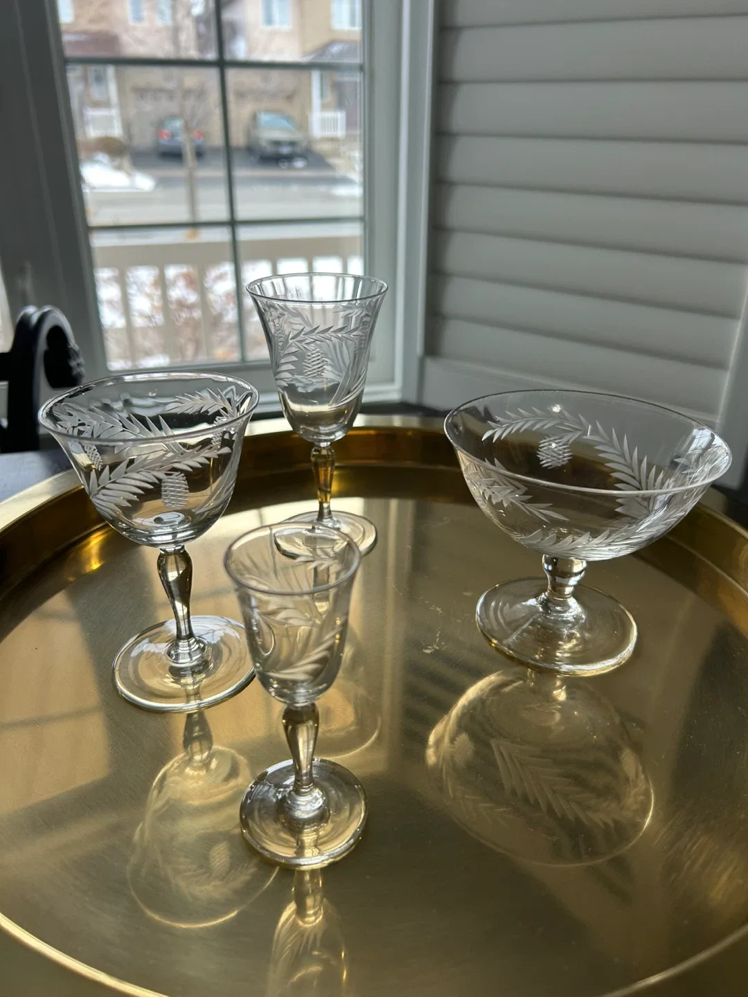 45 Vintage Etched Glass Cocktail/Dessert Glasses image indicator(2)