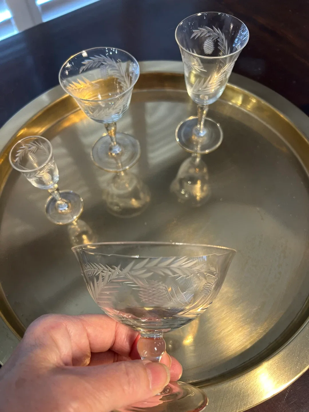 45 Vintage Etched Glass Cocktail/Dessert Glasses image indicator(6)