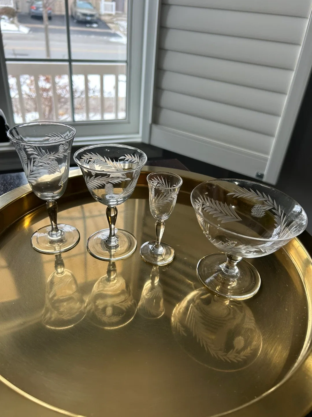 45 Vintage Etched Glass Cocktail/Dessert Glasses