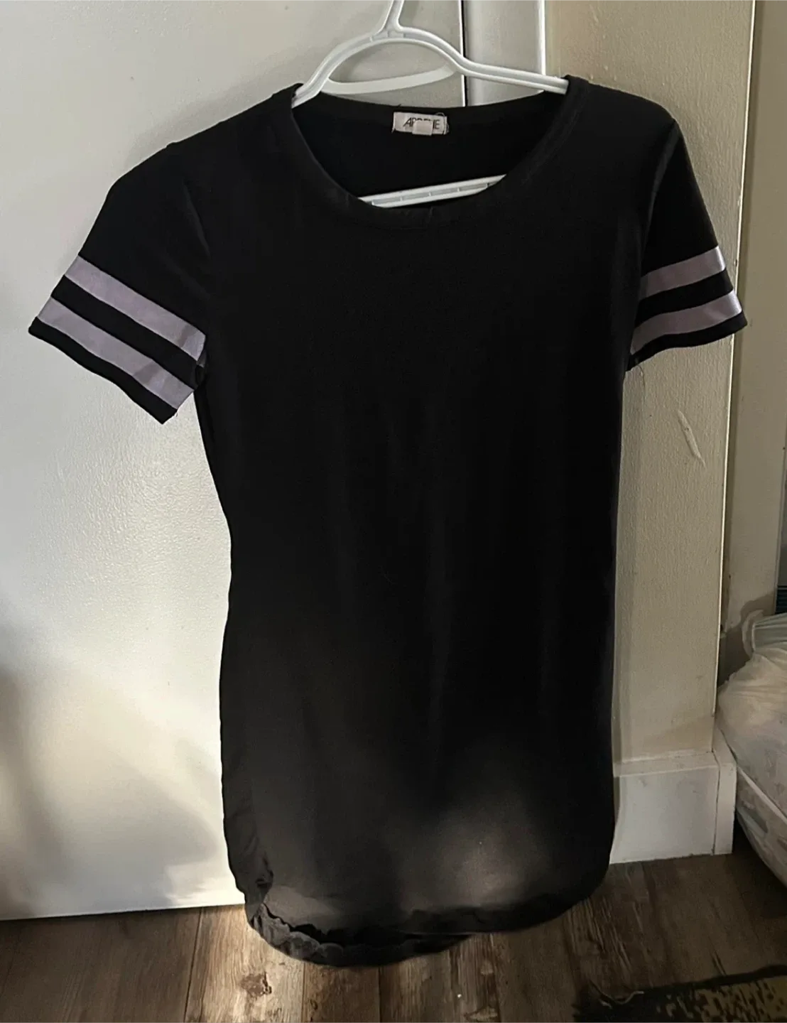 Black t-shirt Dress with Striped Sleeves