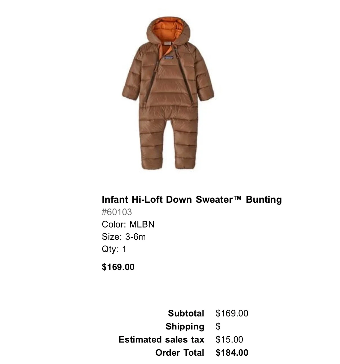 Patagonia Snowsuit Infant Hi-Loft Down Sweater Bunting - 3-6m