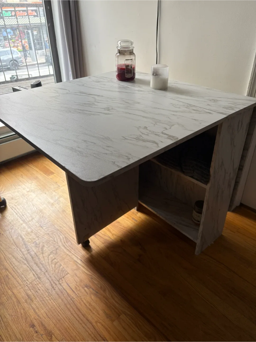 Marble Folding Dining Table on Wheels
