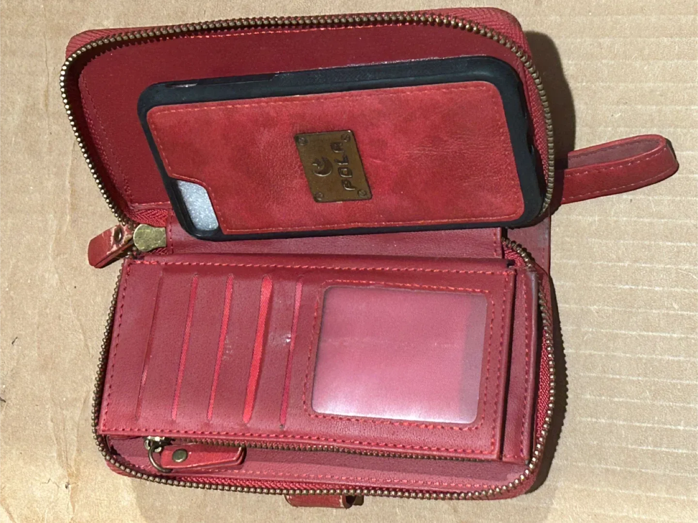 POLA Red Wallet with phone holder image indicator(3)