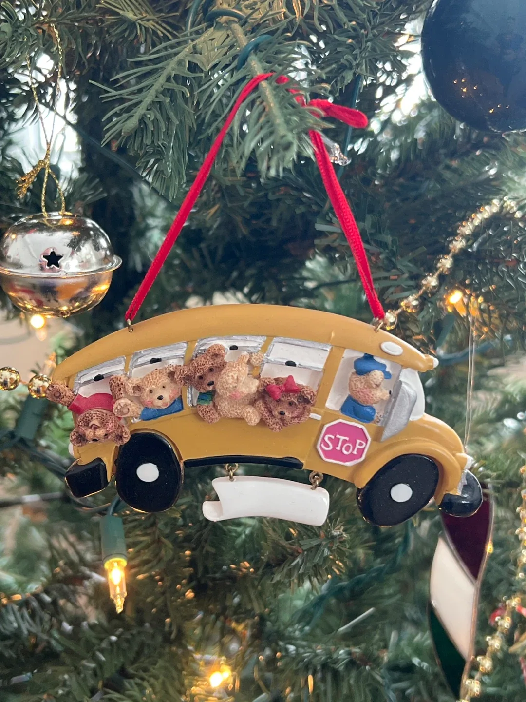 School Bus Teddy Bear Christmas Ornament