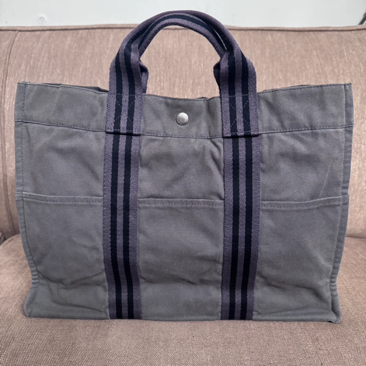 Hermès Grey Canvas Tote Bag
