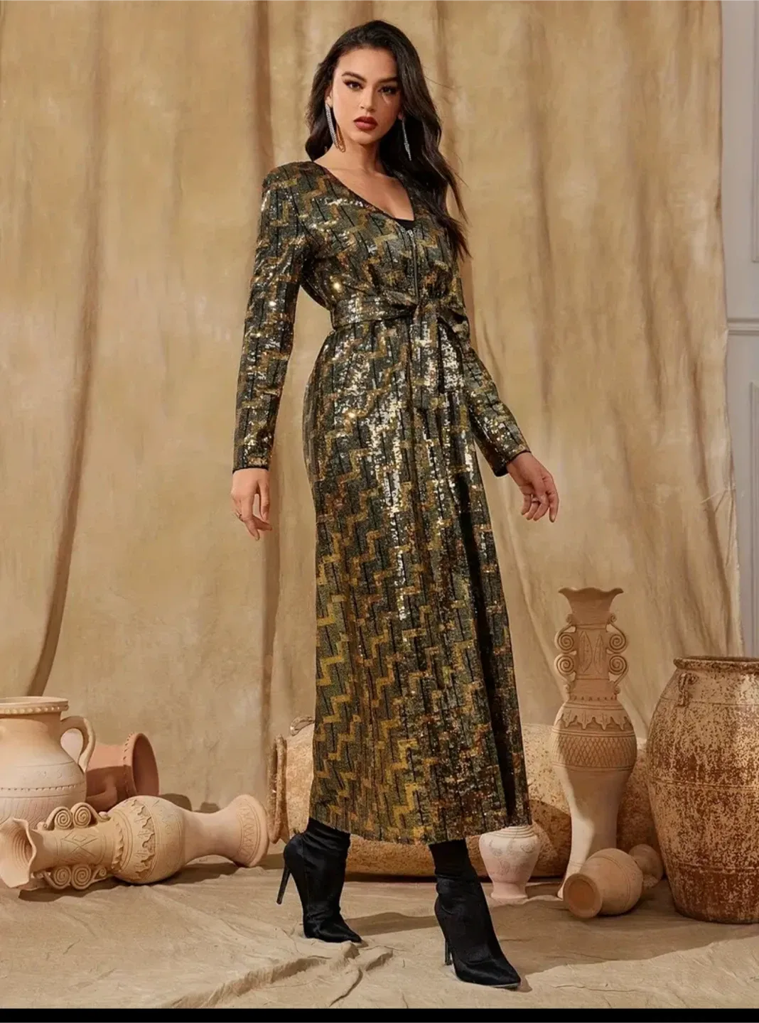Golden Sequin Duster Coat dress - Size L/ XL