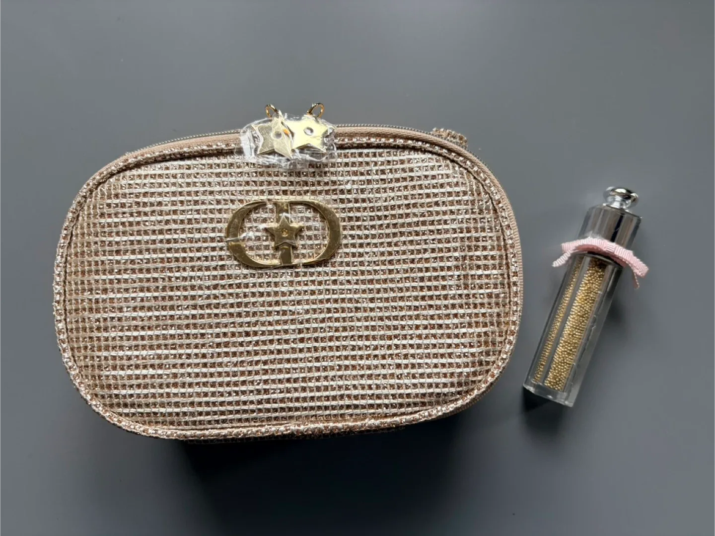 Christian Dior Gold Tweed Make Up Bag New