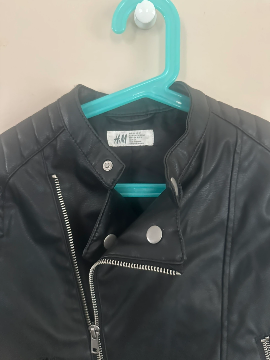 H&M Kids Black Faux Leather Biker Jacket Size 5-6Y