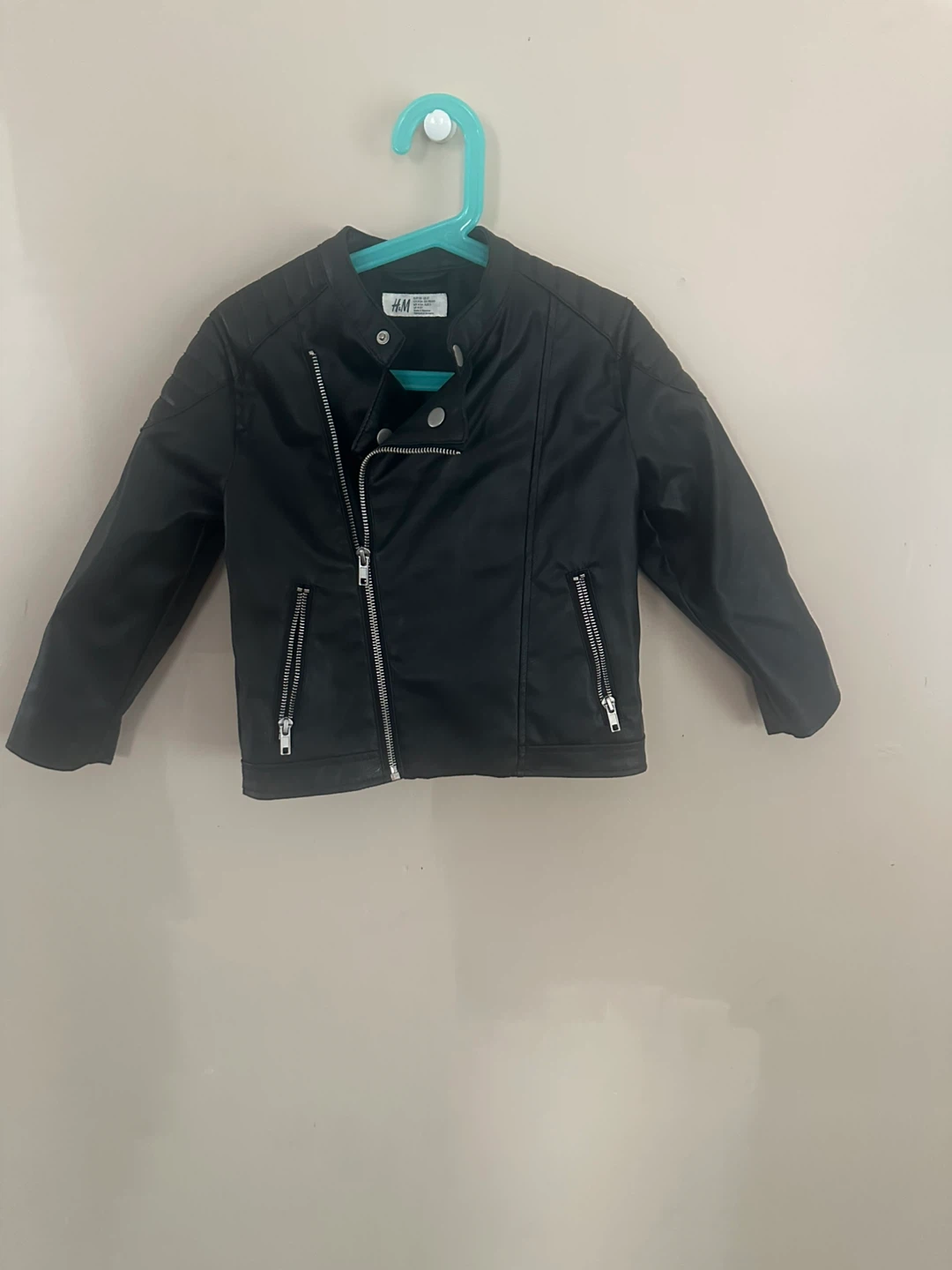 H&M Kids Black Faux Leather Biker Jacket Size 5-6Y - photo 2