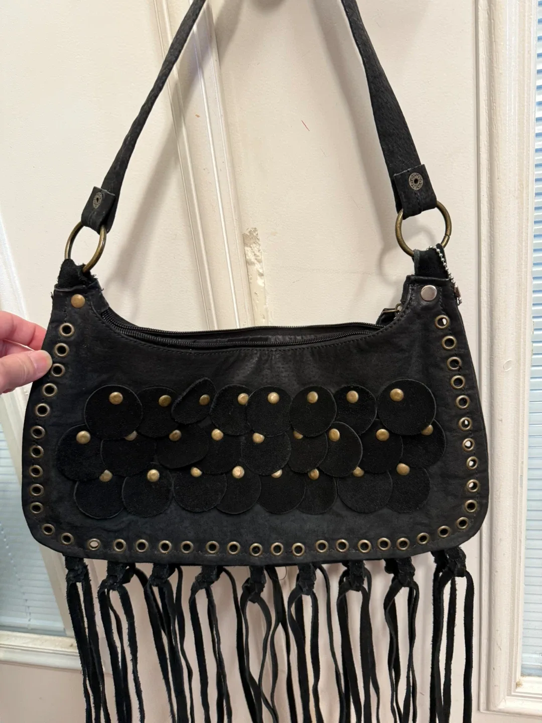 Black Suede Embellished Shoulder Bag