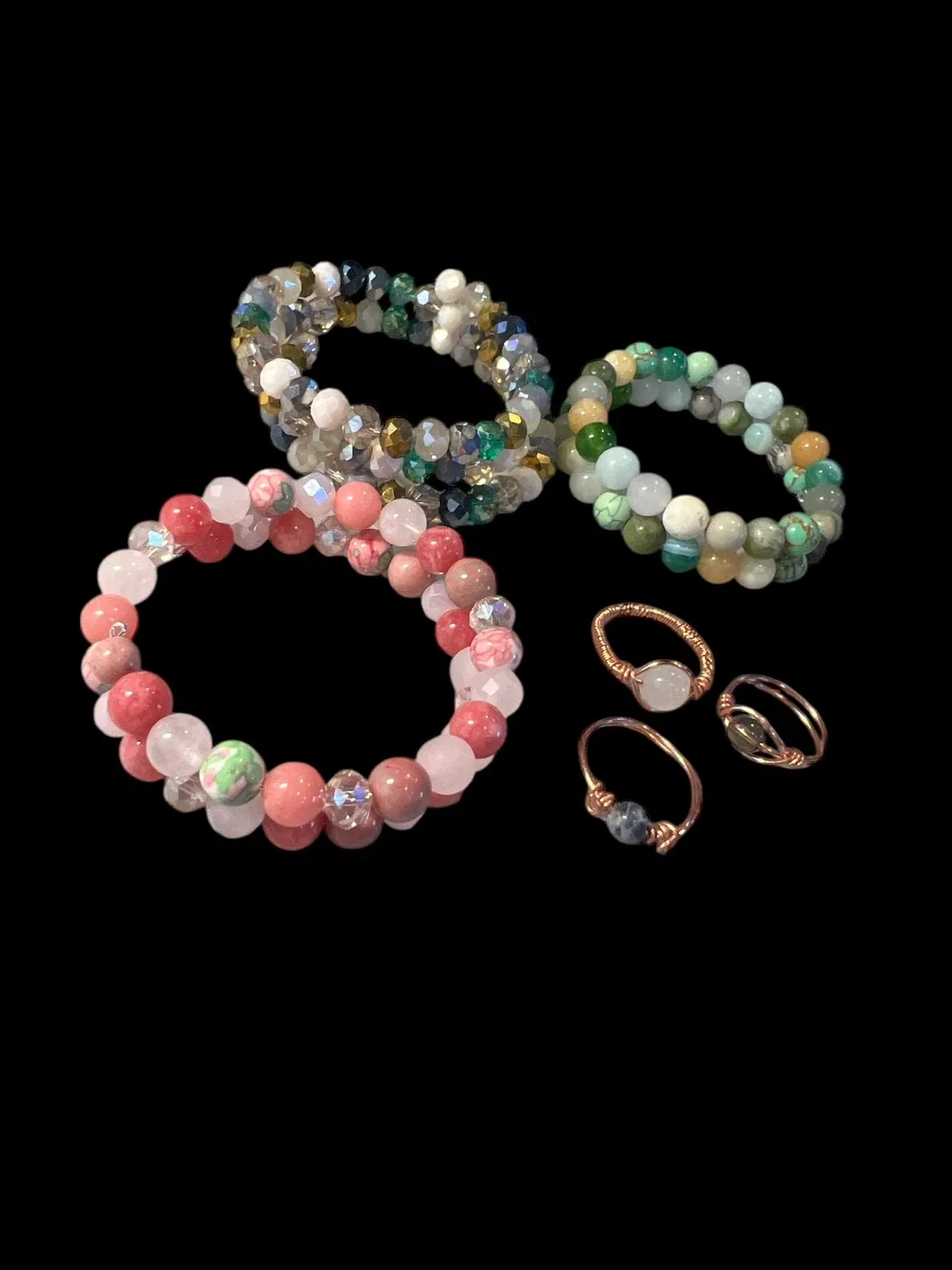 Handmade crystal wrap Bracelets and copper Wire Rings