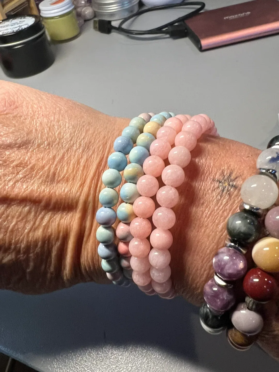 Handmade crystal wrap Bracelets and copper Wire Rings image indicator(4)