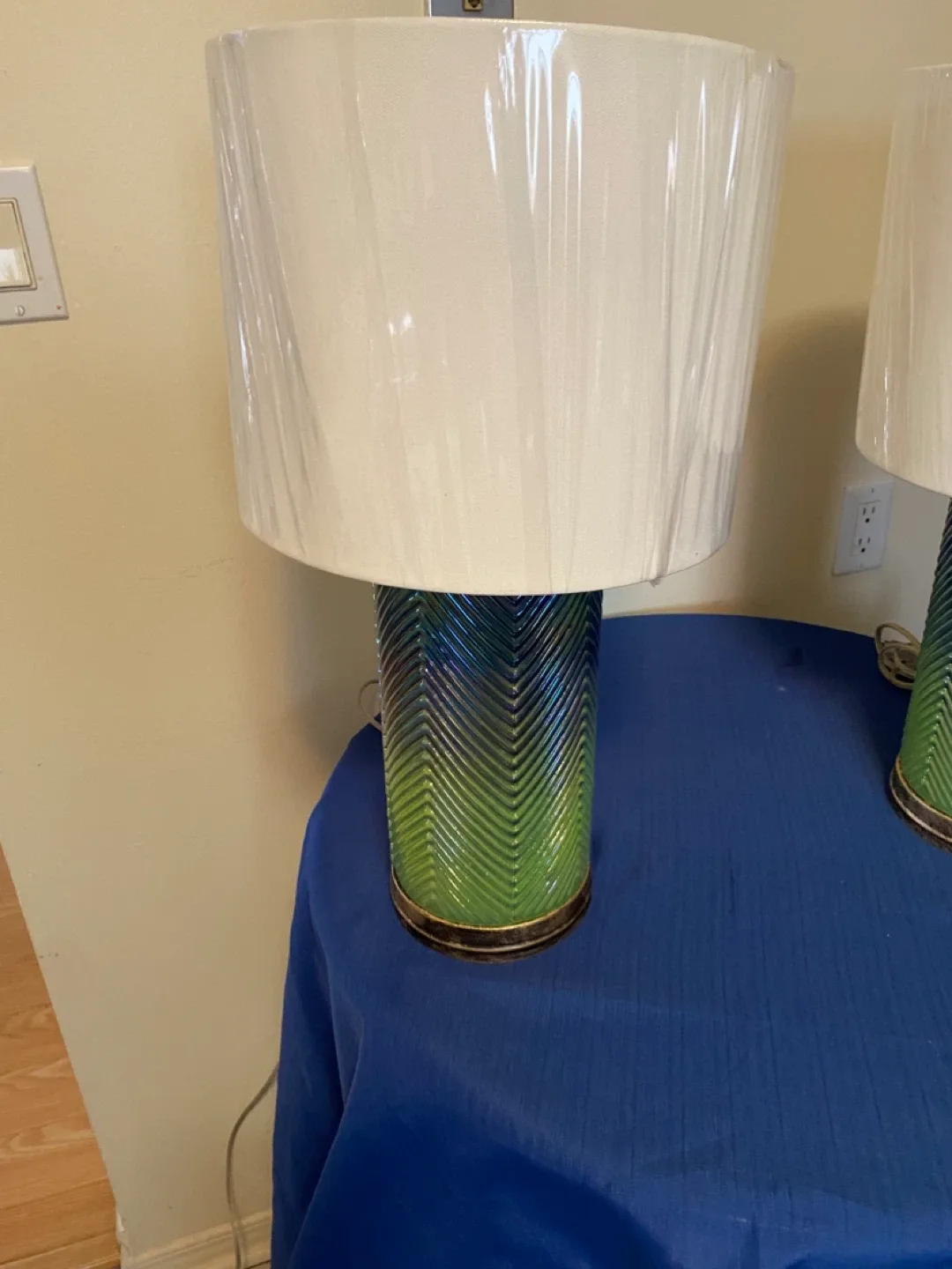 Pair of Green Chevron Patterned Lamps