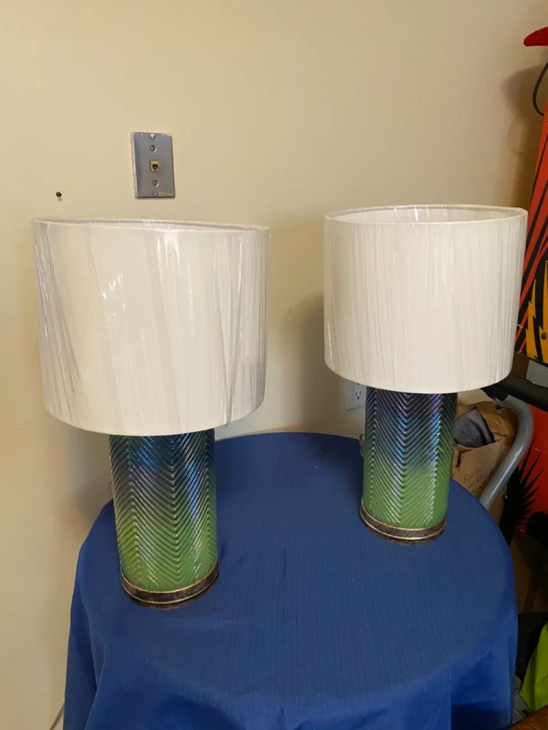Pair of Green Chevron Patterned Lamps image indicator(3)