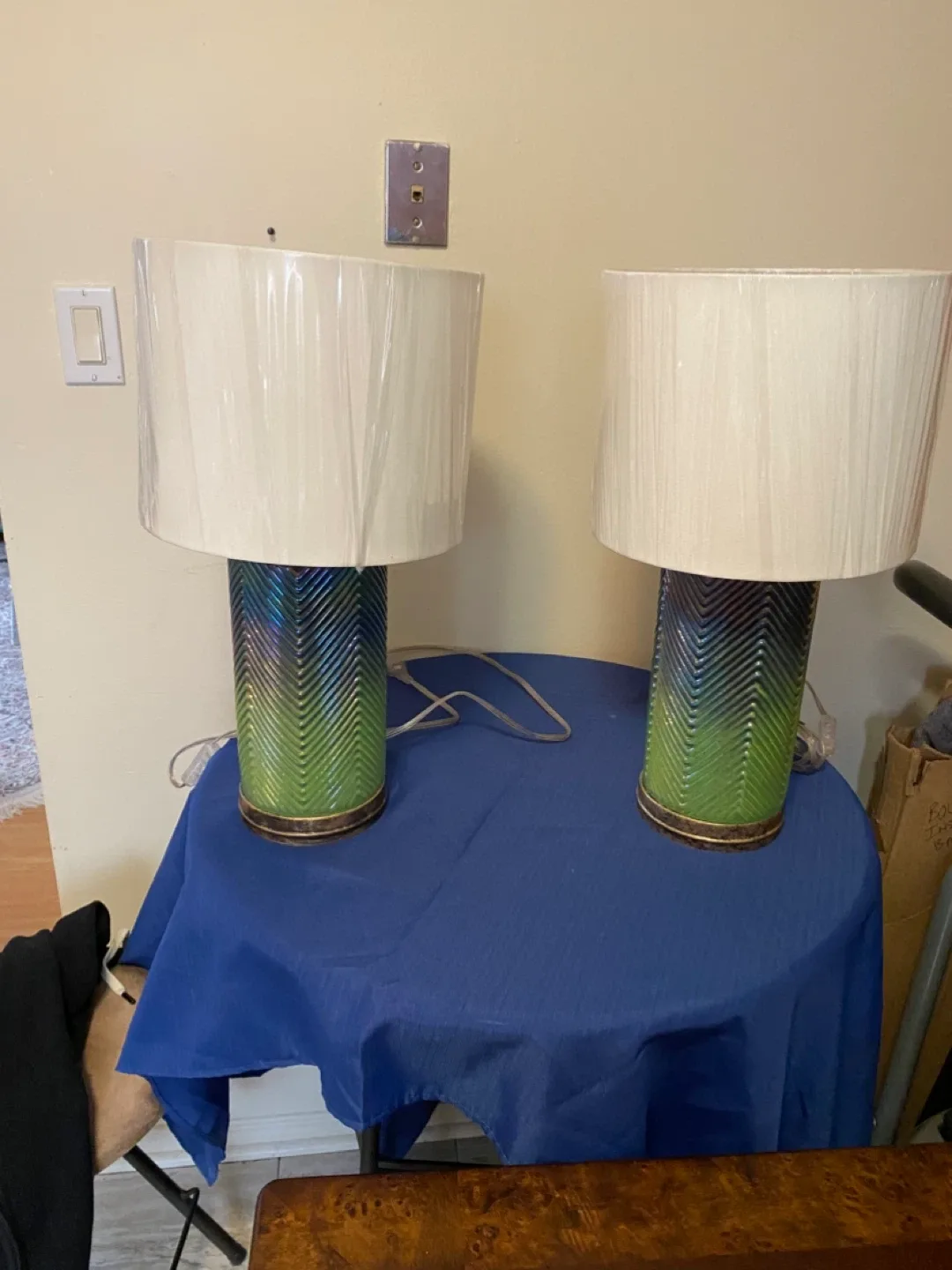 Pair of Green Chevron Patterned Lamps image indicator(2)