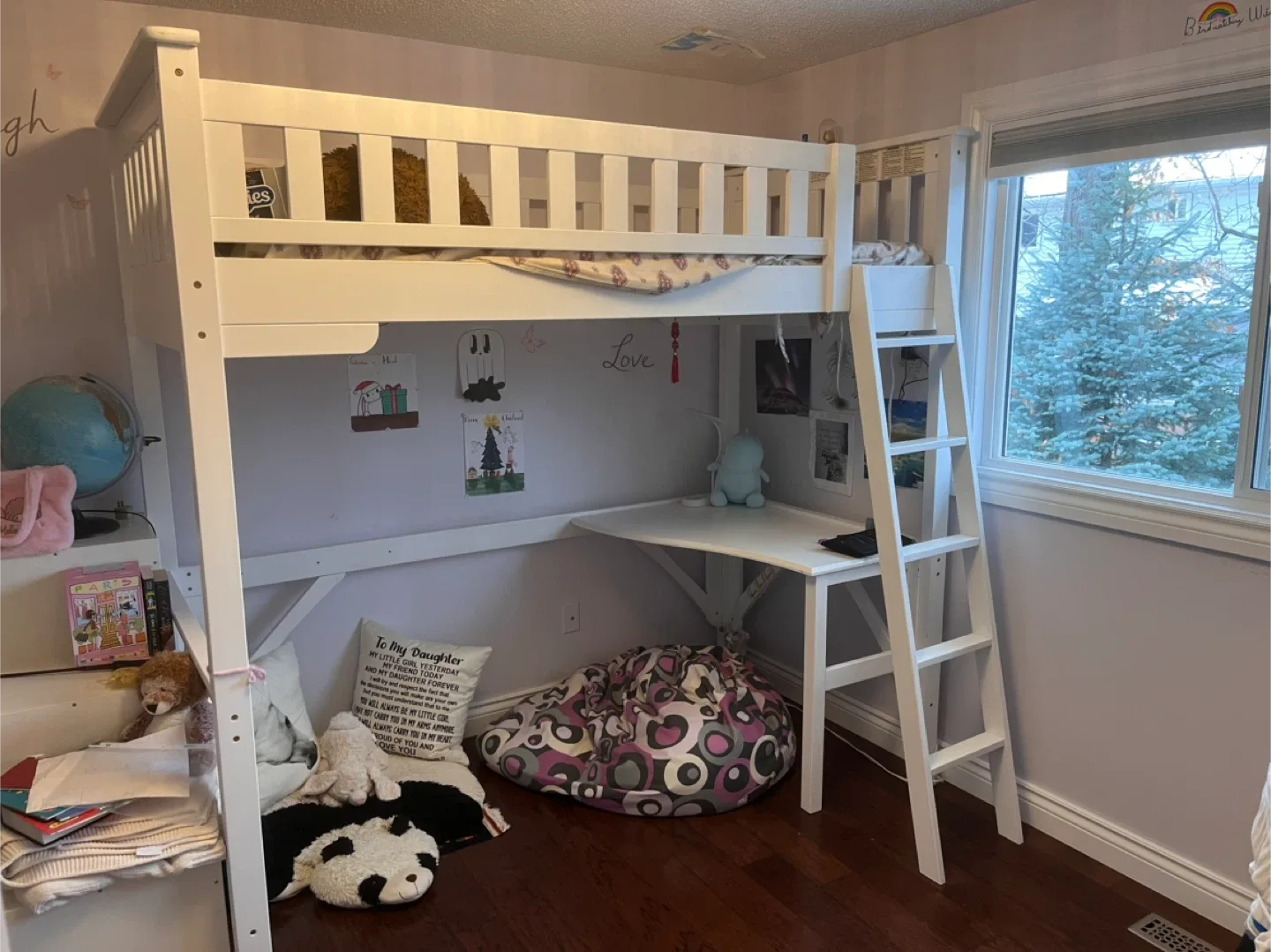 White Loft Bed with Desk