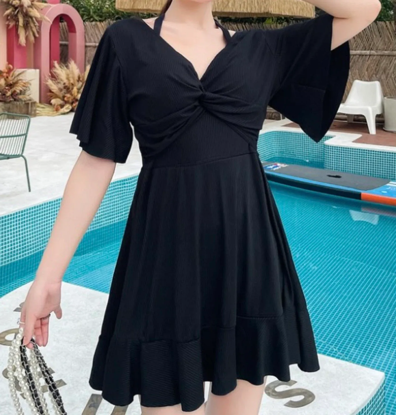 Brand new ~Black Off-Shoulder Swim Dress image indicator(2)