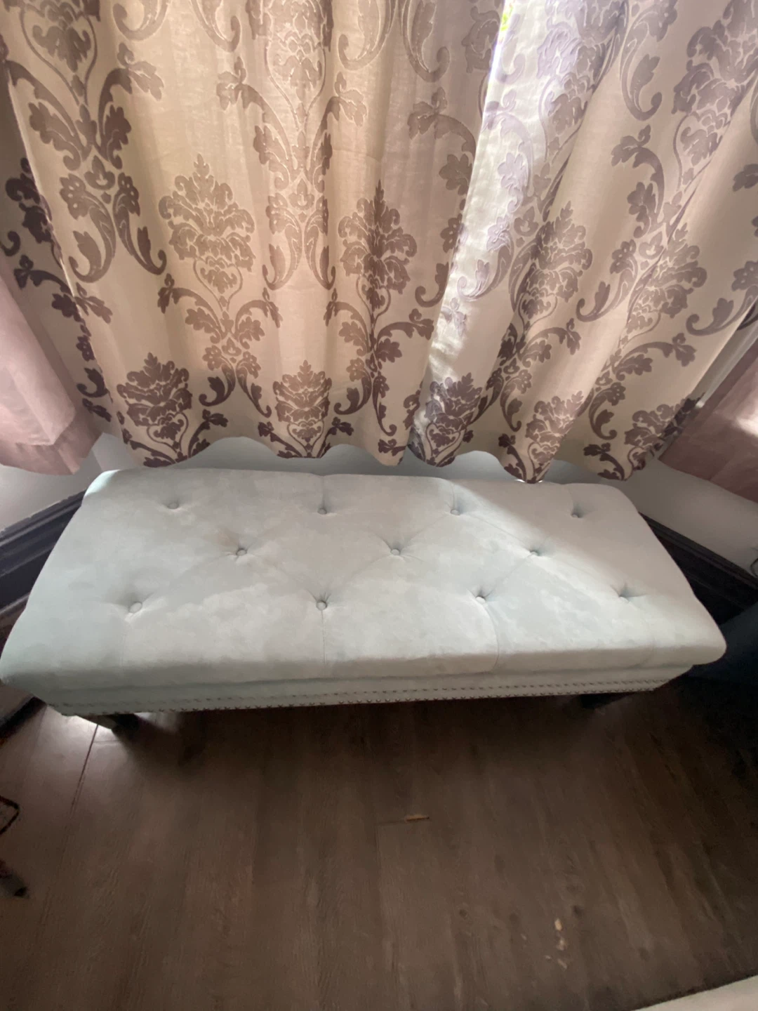 Light Blue Storage Ottoman Bench