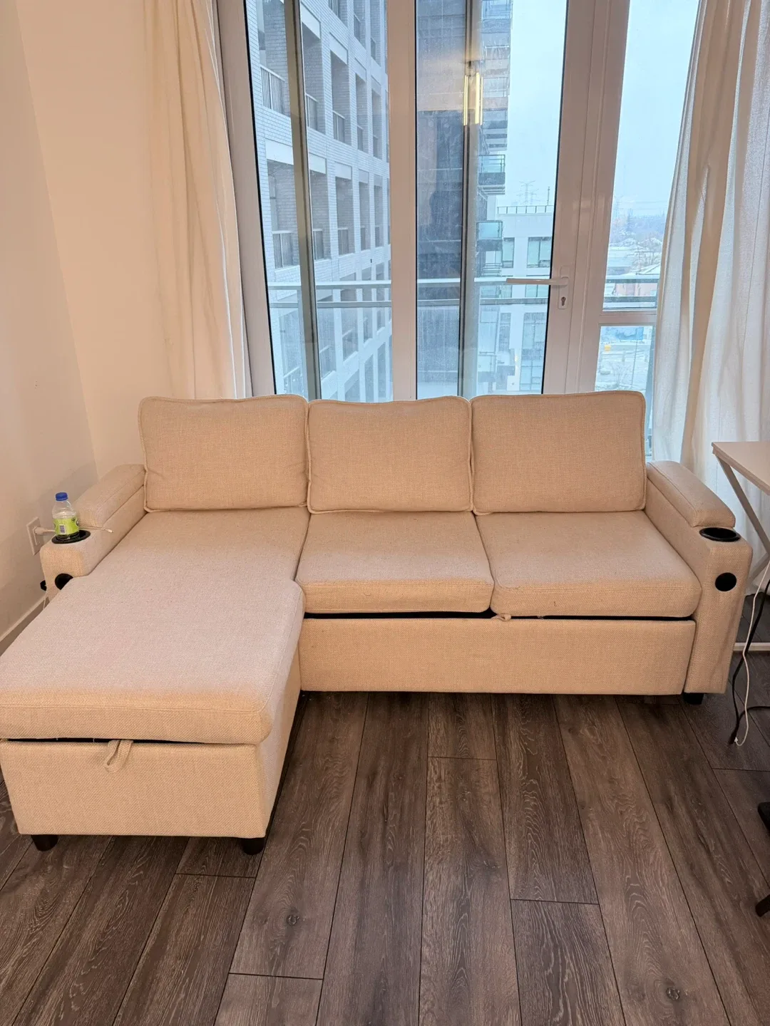 Beige Sectional Sofa with Storage