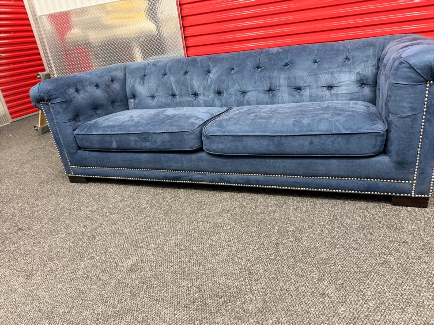 Blue Tufted Loveseat