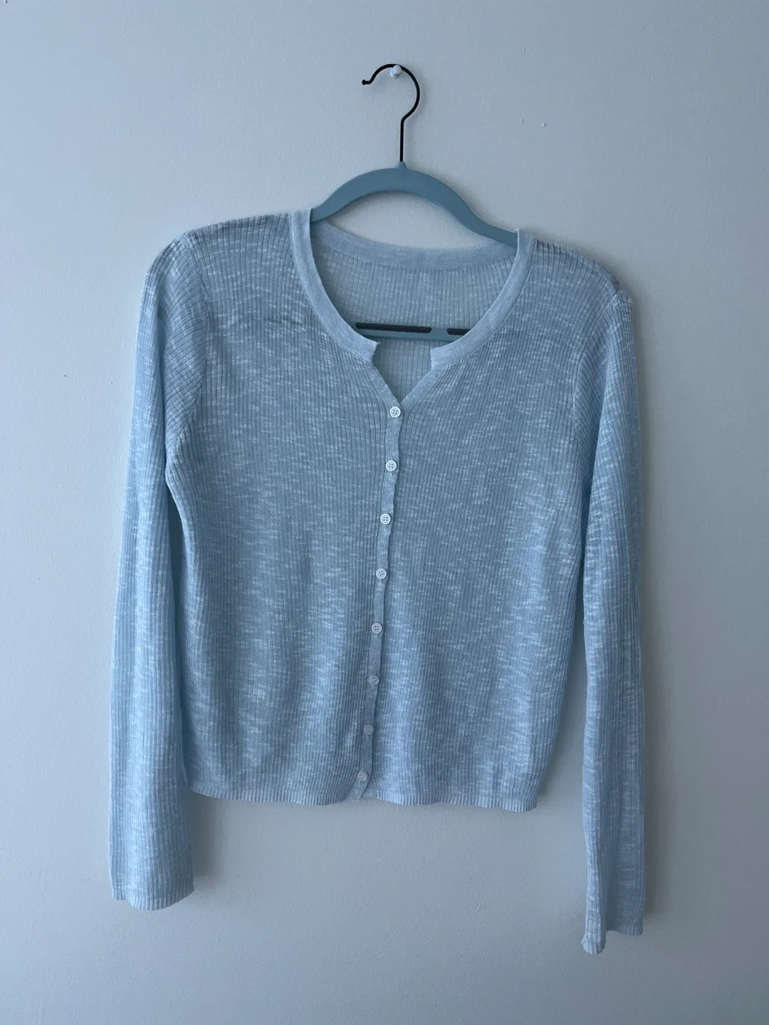 light blue cardigan