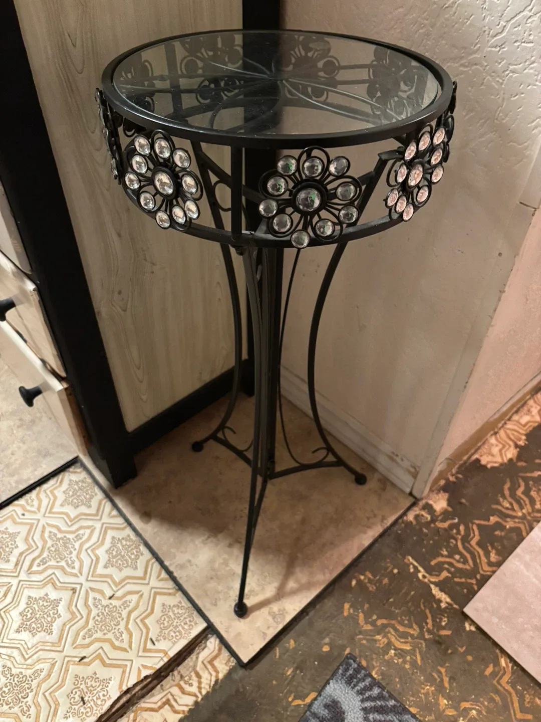 Metal Plant Stand with Glass Top