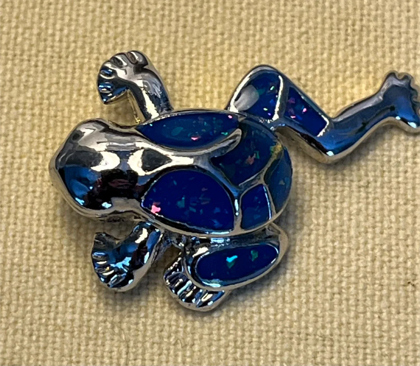 #Cleanout- Frog Pendant Blue and Silver
