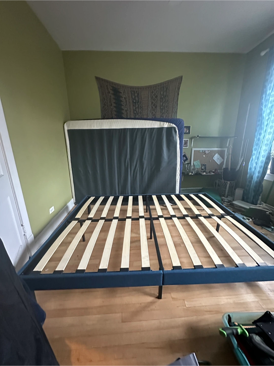 Blue Upholstered Bed Frame queen - photo 2