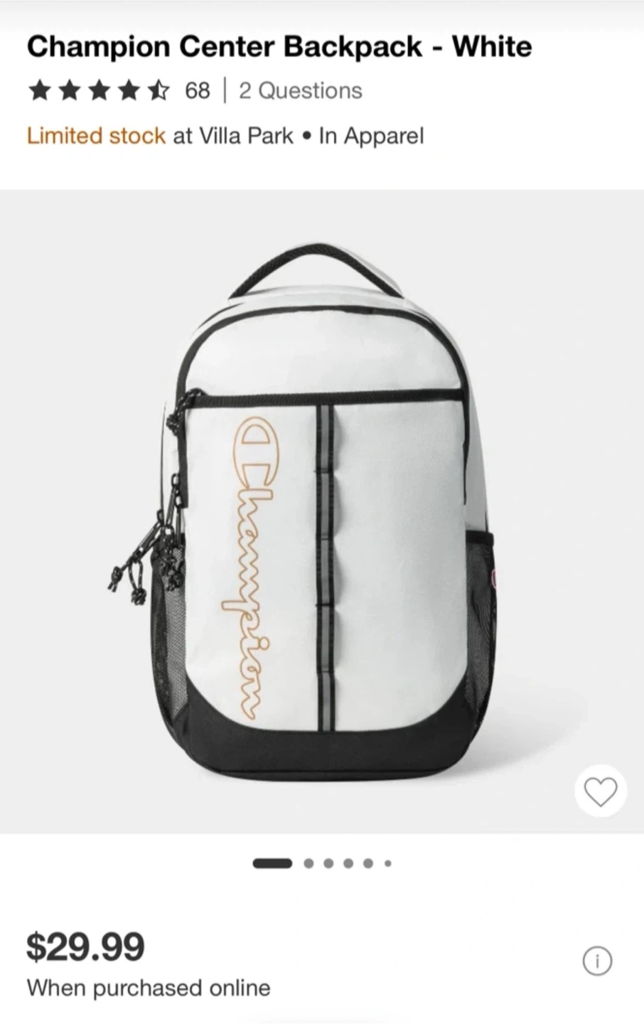 Champion Center Backpack - White - photo 3