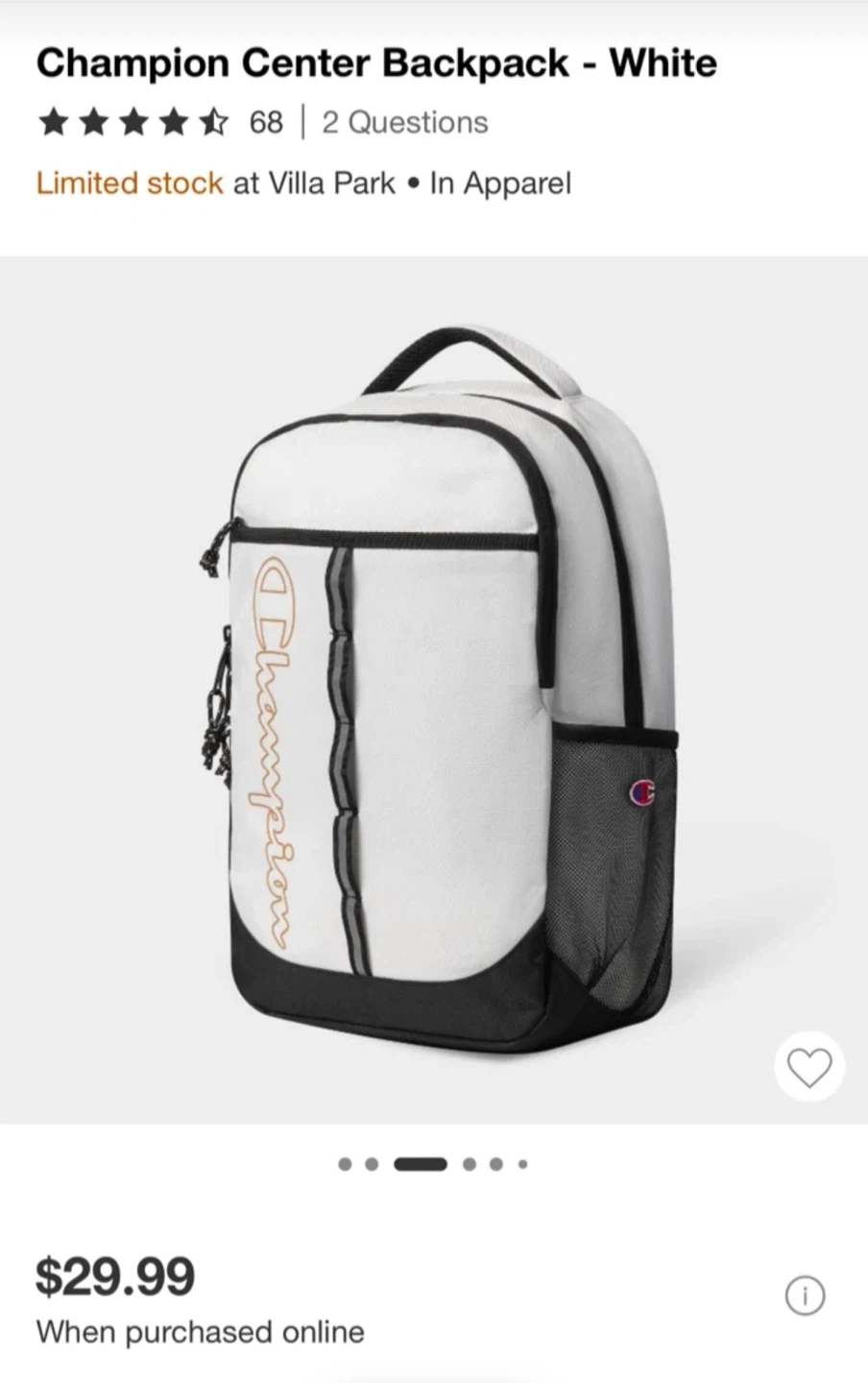 Champion Center Backpack - White - photo 4
