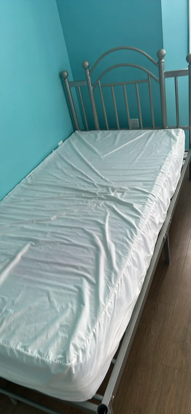 Silver Metal Twin Bed Frame and mattresses image indicator(2)