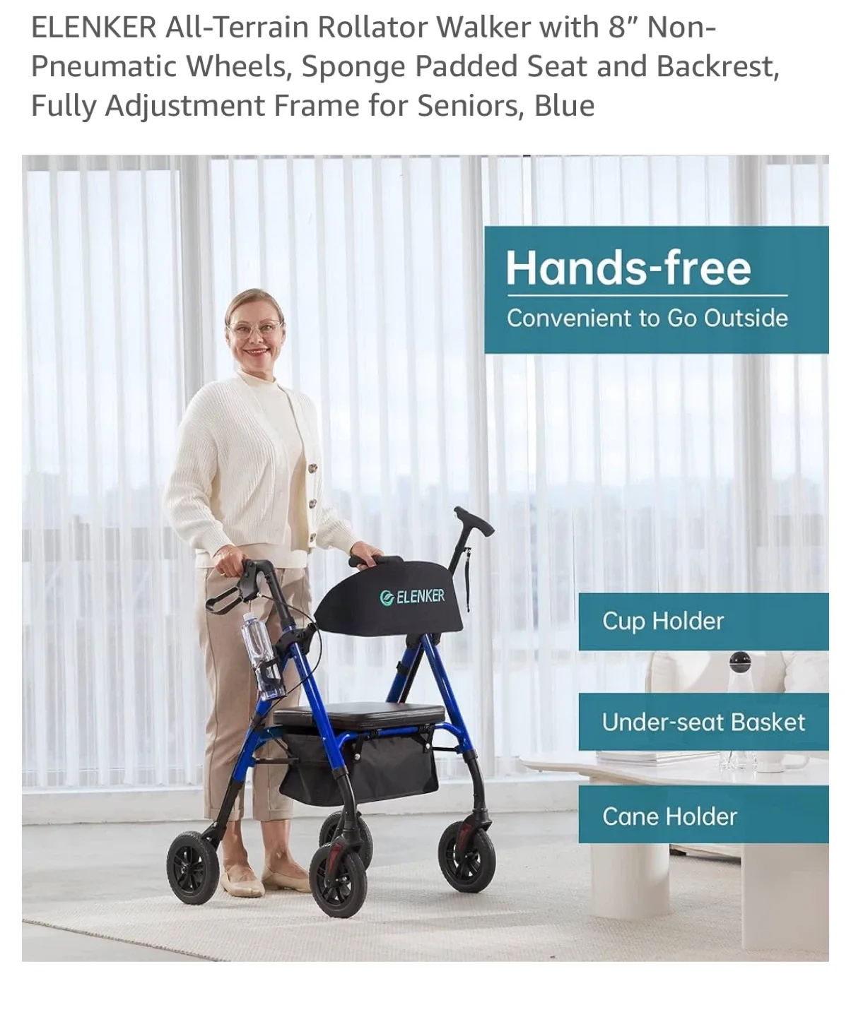 ELENKER All-Terrain Rollator Walker with 8” Non-Pneumatic Wheels image indicator(4)