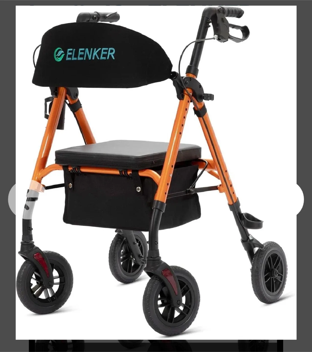 ELENKER All-Terrain Rollator Walker with 8” Non-Pneumatic Wheels