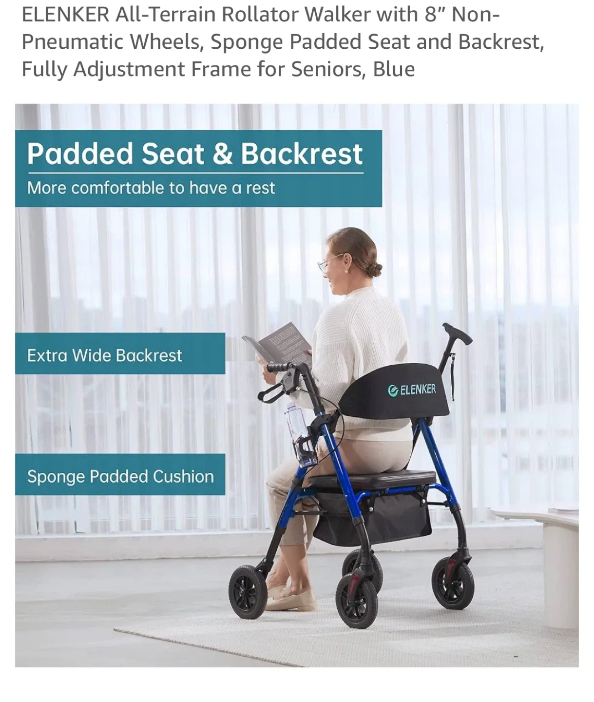 ELENKER All-Terrain Rollator Walker with 8” Non-Pneumatic Wheels image indicator(5)