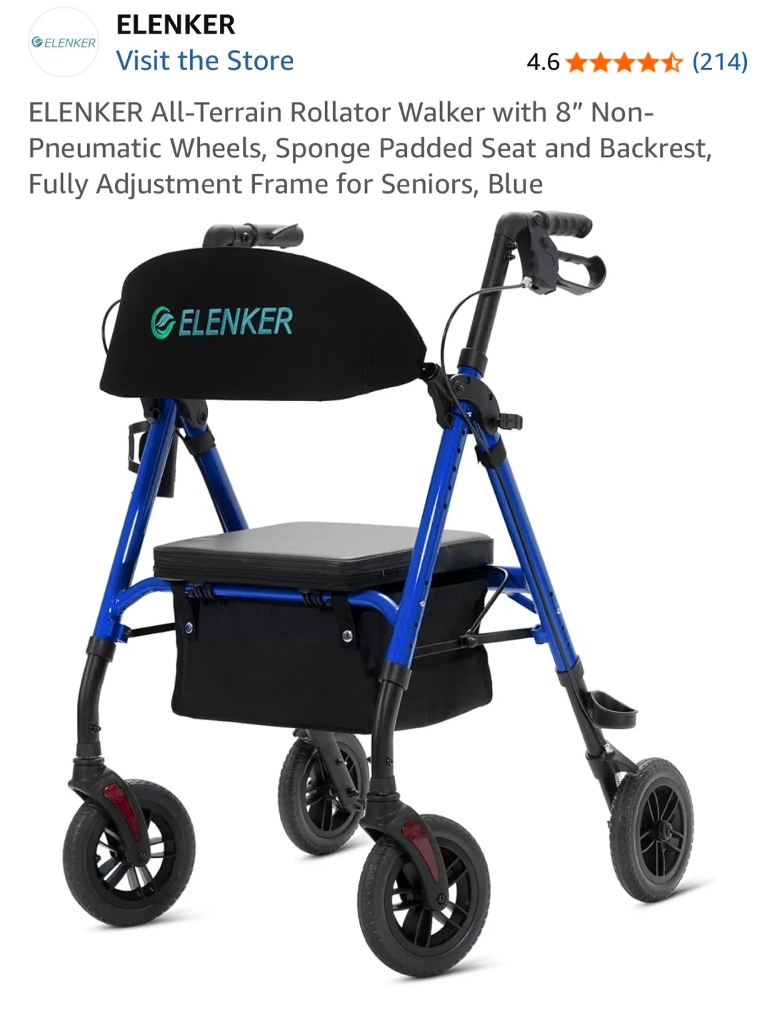 ELENKER All-Terrain Rollator Walker with 8” Non-Pneumatic Wheels image indicator(2)