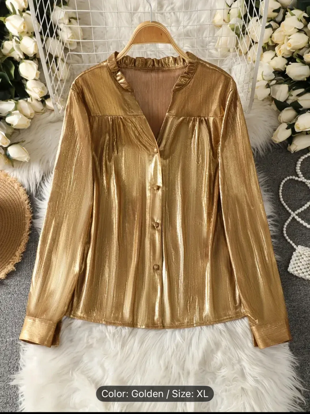Golden Button-Up Blouse - Size XL