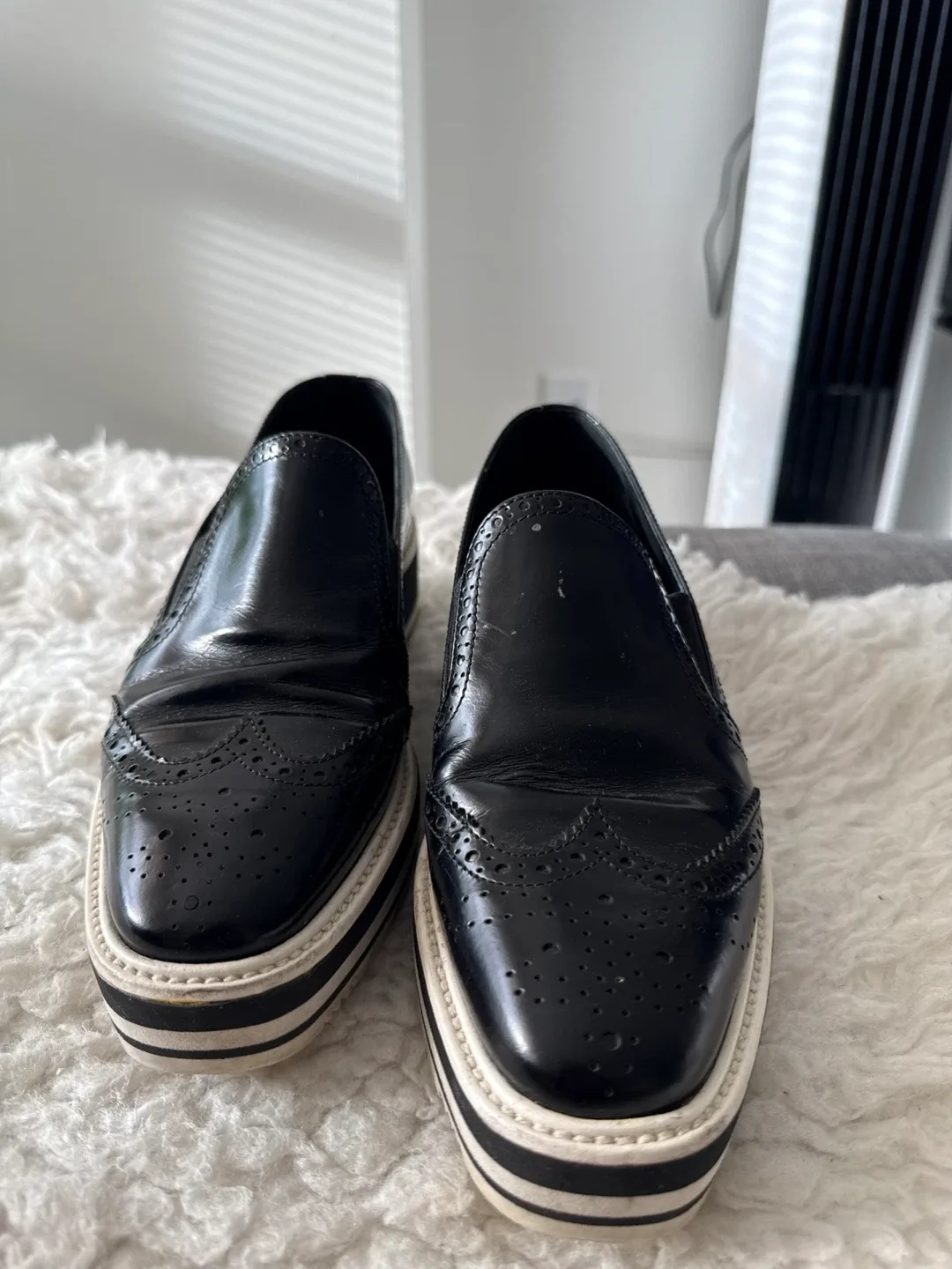 Prada Black Leather Platform Loafers