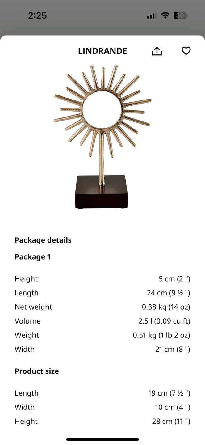 LINDDRANDE Sun Brass Colour Decoration, 11" - photo 3