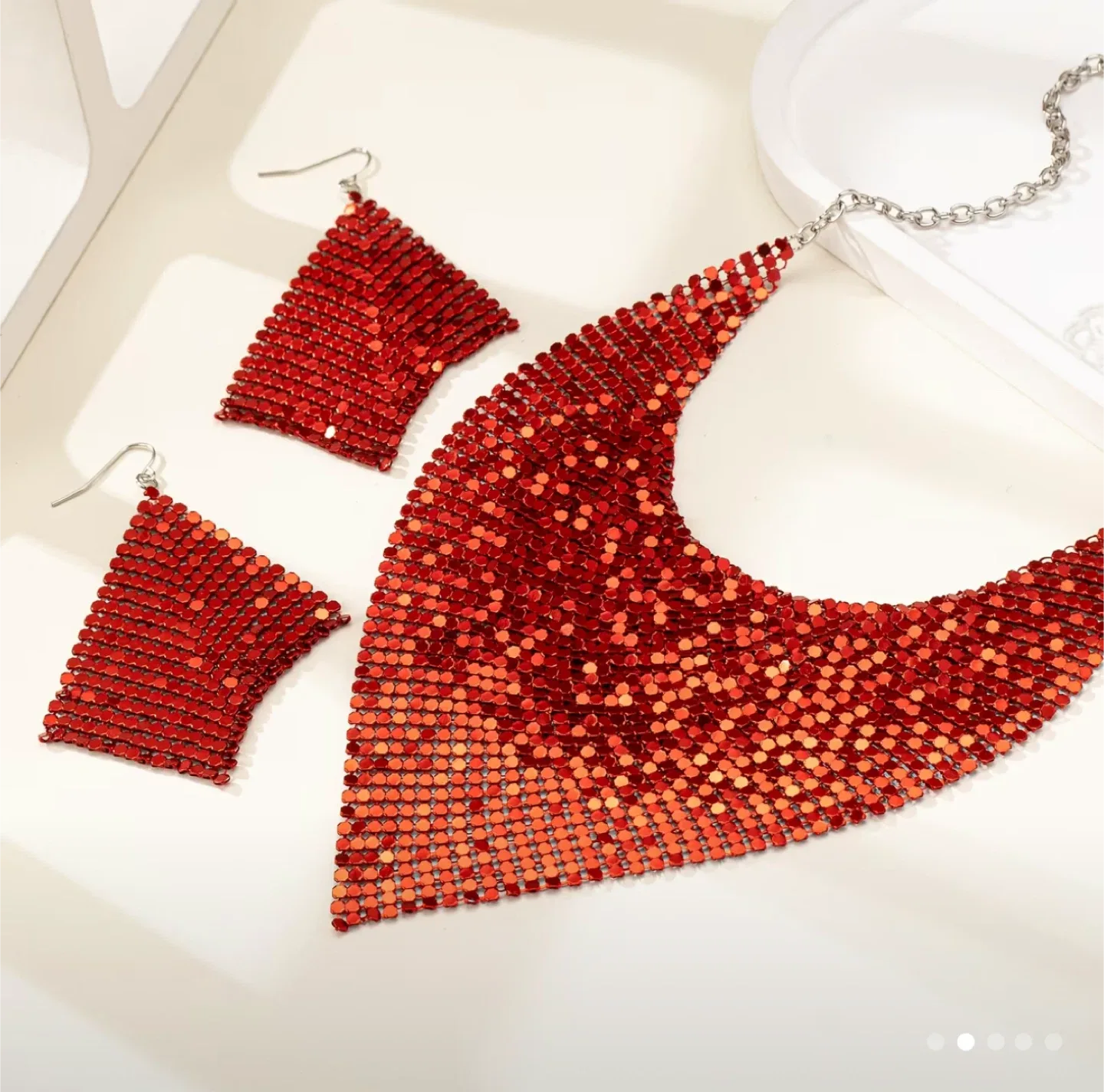 Red Sequin Necklace and Earring Set