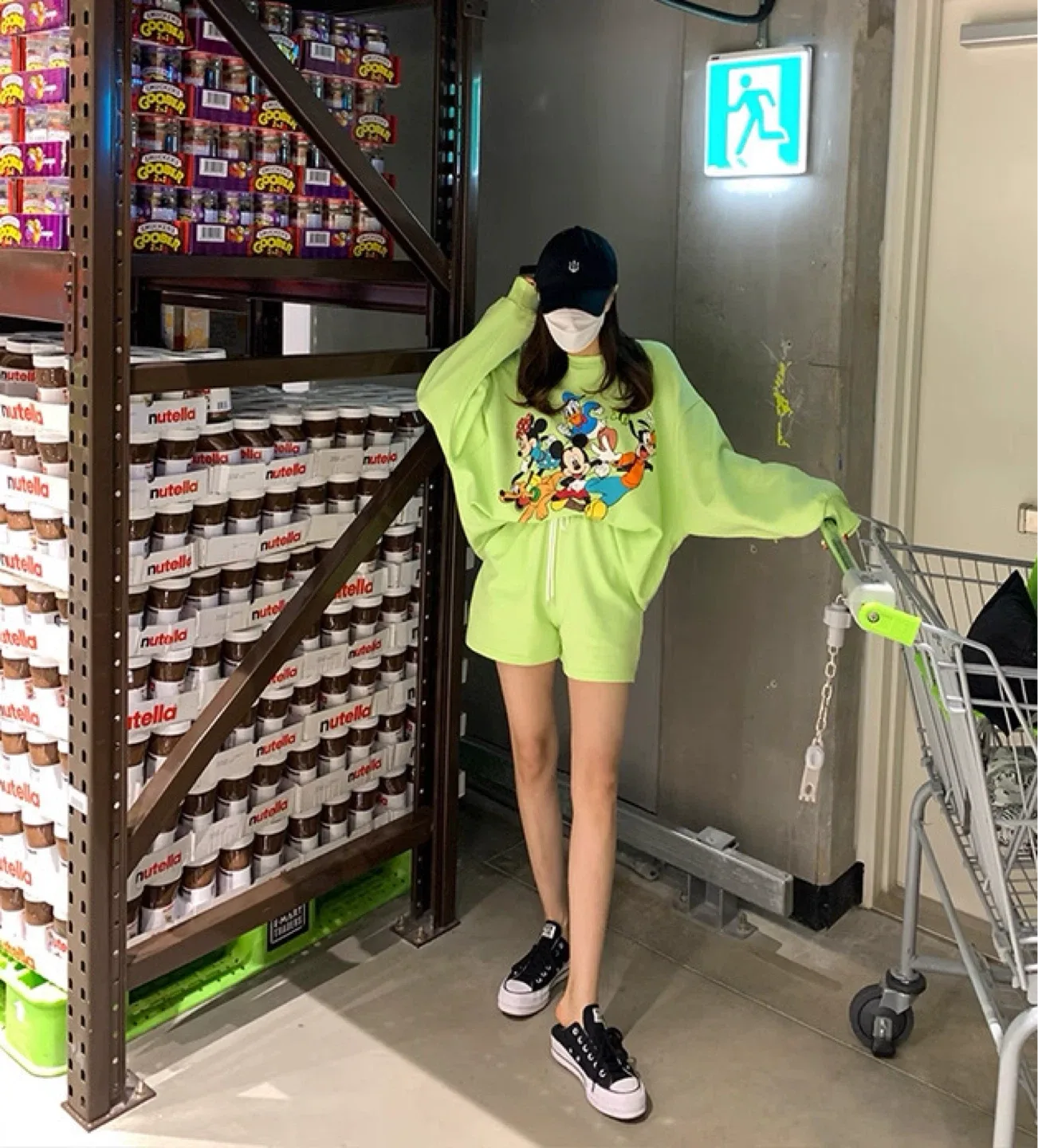 New Korean Women’s Disney Cartoon Print Lounge Set - Lime Green image indicator(2)