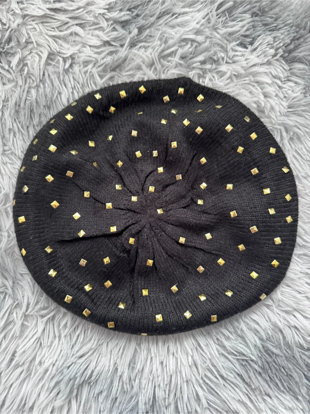 Urban Behavior Black Beret with Gold Studs